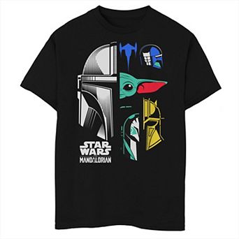 Boys 8-20 Husky The Mandalorian Bounty Hunter Grogu Half Helmets Face Graphic Tee
