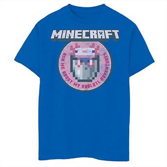 Boys 8-20 Minecraft Ask Me About My Axolotl Adventures Badge Graphic Tee