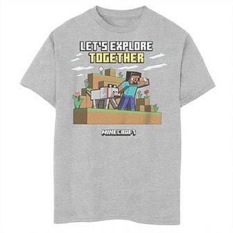 Boys 8-20 Minecraft Steve Dog Let's Explore Together Graphic Tee