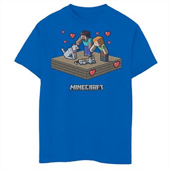 Boys 8-20 Minecraft Valentine's Day Steve Alex Petting Dog Cat Hearts Graphic Tee