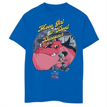 Boys 8-20 Marvel Moon Girl and Devil Dinosaur Circle Portrait Graphic Tee