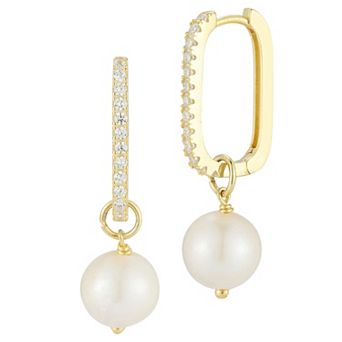 Sunkissed Sterling Cubic Zirconia & Freshwater Cultured Pearl Charm Huggie Earrings