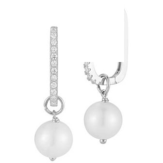 Sunkissed Sterling Cubic Zirconia & Freshwater Cultured Pearl Charm Huggie Earrings