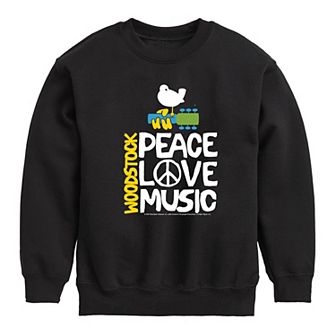 Boys 8-20 Woodstock Peace Love Music Fleece Crew Sweatshirt