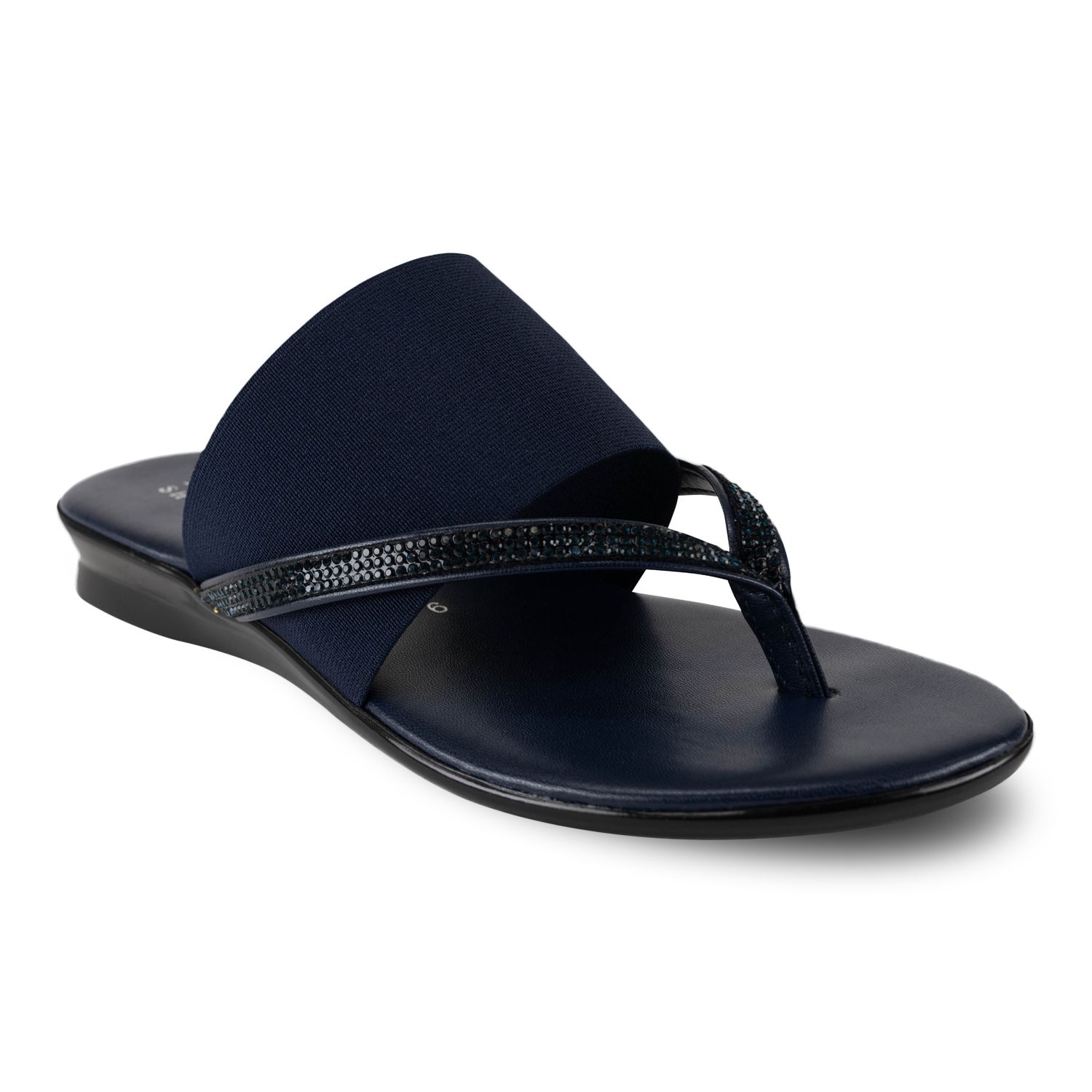 ITALIAN Shoemakers Nakiya Women's Thong Sandals - 1" Wedge Heel, Padded Footbed, Metallic Detail (Black/Blue/White)