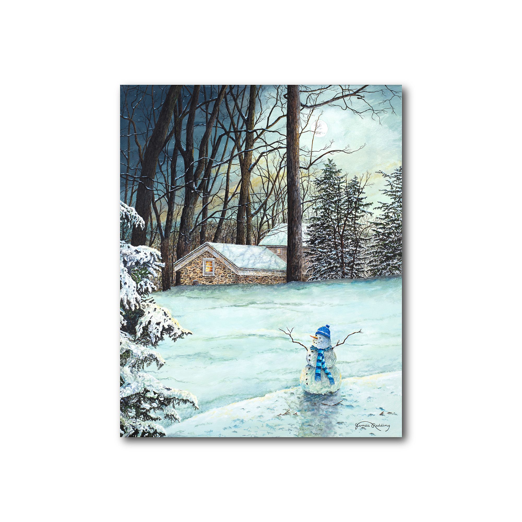 COURTSIDE MARKET Snowman In Moonlight Canvas Wall Art, Multi