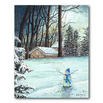 COURTSIDE MARKET Snowman In Moonlight Canvas Wall Art