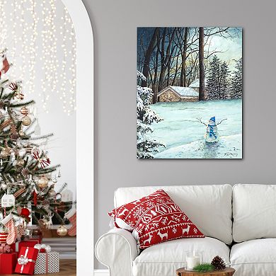 COURTSIDE MARKET Snowman In Moonlight Canvas Wall Art