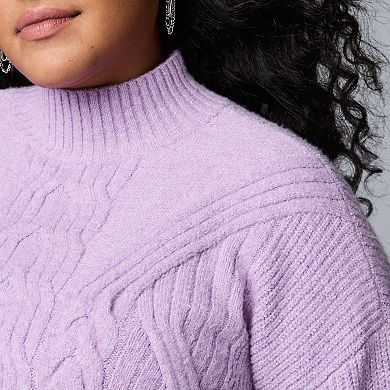 Plus Size Simply Vera Vera Wang Cable Turtleneck Sweater