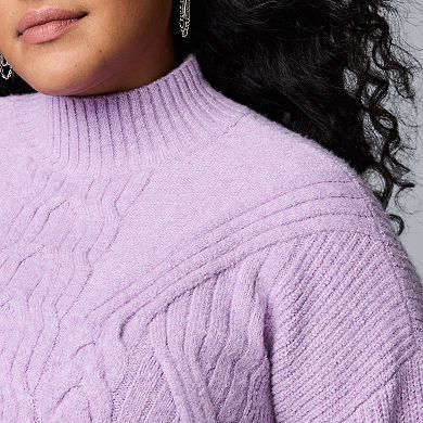 Plus Size Simply Vera Vera Wang Cable Turtleneck Sweater 