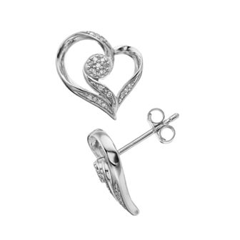 LeRose by Lexi and Rose Sterling Silver 1/10 Carat T.W. Diamond Swirly Heart Stud Earrings