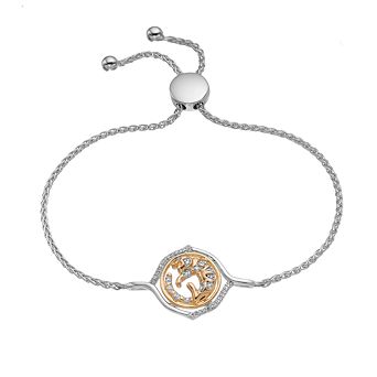 LeRose by Lexi and Rose Two-Tone Sterling Silver 1/10 Carat T.W. Diamond Jaguar Adjustable Bracelet