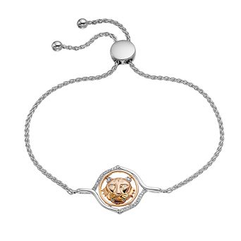 LeRose by Lexi and Rose Two-Tone Sterling Silver 1/10 Carat T.W. Diamond Tiger Face Adjustable Bracelet