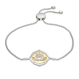 Two-Tone Sterling Silver 1/10 Carat T.W. Diamond Claddagh Adjustable Bracelet