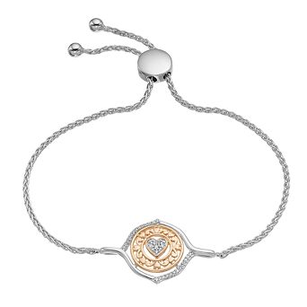 Two-Tone Silver 1/10 Carat T.W. Diamond Filigree Frame Heart Adjustable Bracelet