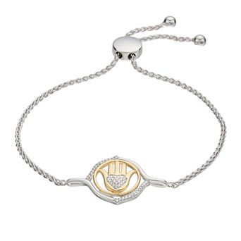 LeRose by Lexi and Rose Two-Tone Sterling Silver 1/10 Carat T.W. Diamond Hamsa Adjustable Bracelet