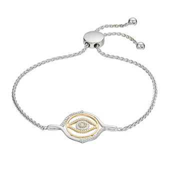 Two-Tone Sterling Silver 1/10 Carat T.W. Diamond Evil Eye Adjustable Bracelet