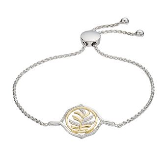 LeRose by Lexi and Rose Two-Tone Sterling Silver 1/10 Carat T.W. Diamond Fern Adjustable Bracelet