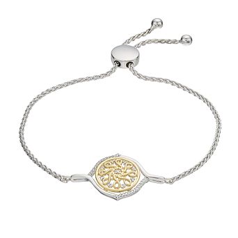 Two-Tone Sterling Silver 1/10 Carat T.W. Diamond Knot Adjustable Bracelet