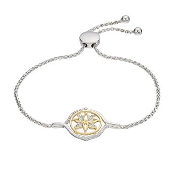 LeRose by Lexi and Rose Two-Tone Sterling Silver 1/10 Carat T.W. Diamond Lotus Adjustable Bracelet