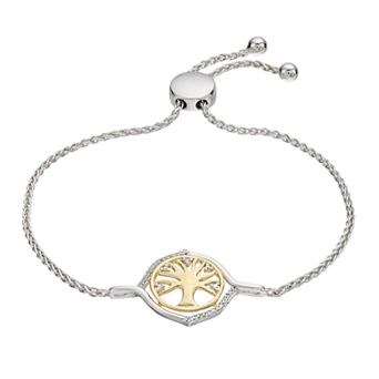 LeRose by Lexi and Rose Two-Tone Sterling Silver 1/10 Carat T.W. Diamond Tree of Life Adjustable Bracelet