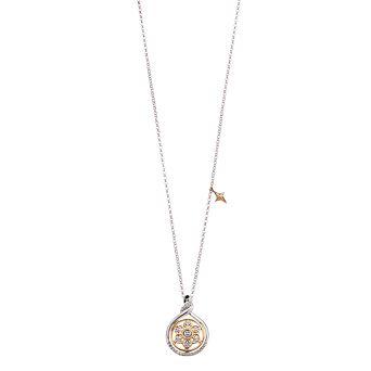 LeRose by Lexi and Rose Two-Tone Sterling Silver 1/10 Carat T.W. Diamond Flower Pendant & Starburst Charm Necklace