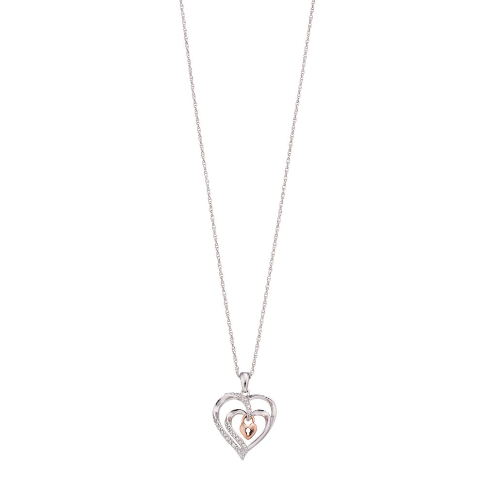 Diamond Two-Tone Blackened Heart Shield Pendant Necklace