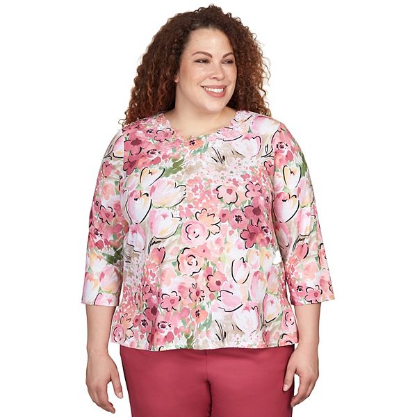 Plus Size Alfred Dunner Rosewood Floral Lace-Trim Top
