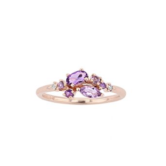 14k Rose Gold Over Sterling Silver Amethyst & Lab-Created White Sapphire Cluster Ring