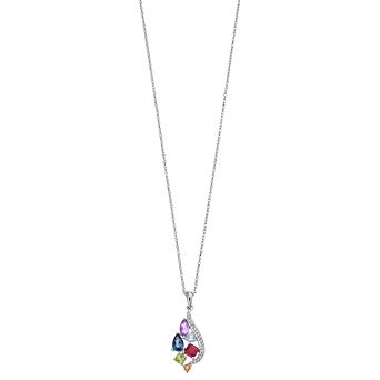 Sterling Silver Multi Gemstone Pendant Necklace