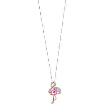 14k Rose Gold Over Silver Lab-Created Pink & White Sapphire Flamingo Pendant Necklace