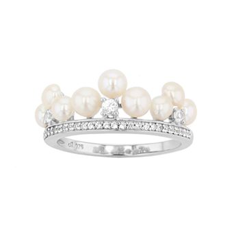 LeRose by Lexi and Rose Sterling Silver Freshwater Cultured Pearl Crown Ring