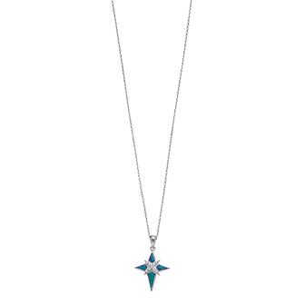 LeRose by Lexi and Rose Sterling Silver Lab-Created Blue Green Opal & Lab-Created White Sapphire Starburst Pendant Necklace