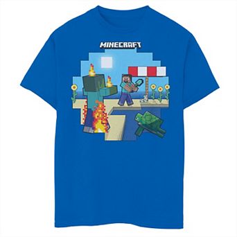 Boys 8-20 Minecraft Steve Zombie on Fire Turtle Graphic Tee