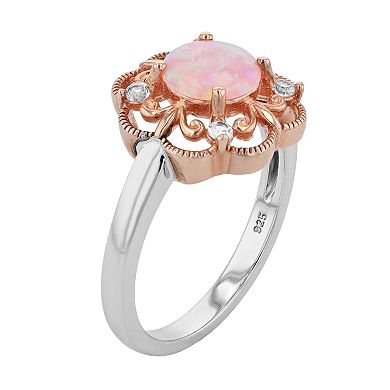 10KP/Sterling Silver Lab-Created Pink Opal & Lab-Created White Sapphire Ring