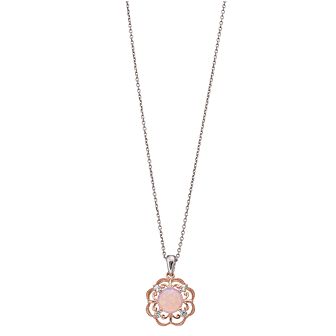 10k Gold Over Silver Lab-Created Pink Opal & Lab-Created White Sapphire Flower Pendant Necklace
