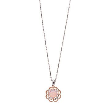 LeRose by Lexi and Rose 10k Gold Over Silver Lab-Created Pink Opal & Lab-Created White Sapphire Flower Pendant Necklace