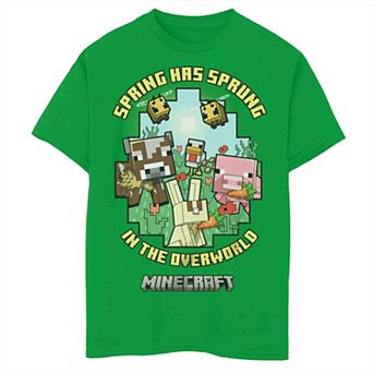 Boys 8-20 Minecraft Spring Has Sprung in the Overworld Farm Animals Bees Tee