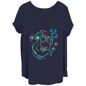 Juniors' Plus Size Disney Little Mermaid Ariel Neon Lights Graphic Tee