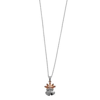 LeRose by Lexi and Rose Two-Tone 10k Gold Diamond Accent Crown & Double Heart Pendant Necklace