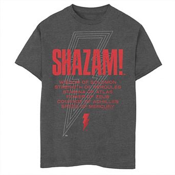 Boys 6-20 DC Comics Shazam! Fury Of The Gods Attributes List Graphic Tee