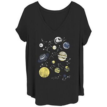 Juniors' Plus Size Solar System Zodiac Constellations Planets Graphic Tee