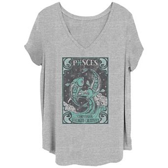 Juniors' Plus Size Horoscope Pisces Tarot Card Graphic Tee