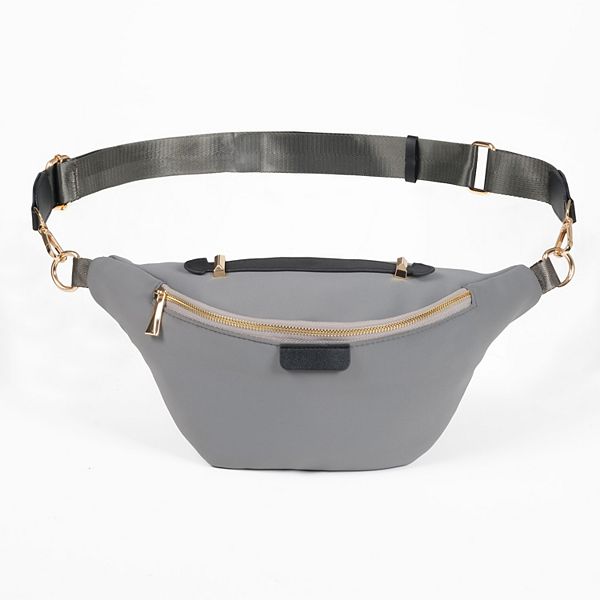 Gray Plus Size Travel Fanny Pack, Unisex Belt Bag With Adjustable Strap