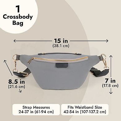 Gray Plus Size Travel Fanny Pack, Unisex Belt Bag With Adjustable Strap