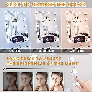 Fenchilin Lighted White Hollywood Vanity Makeup Mirror with Wireless ...