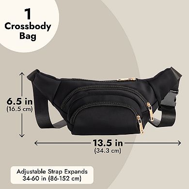 Black Plus Size Travel Fanny Pack, Unisex Belt Bag With Adjustable Strap 34-60"