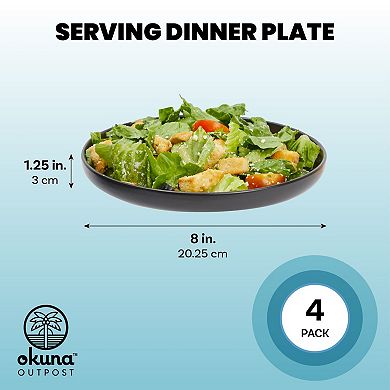 Black Ceramic Dinner Plates, Set Of 4 Serving Dinnerware Dishes (8 Inches)