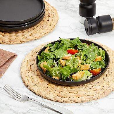 Black Ceramic Dinner Plates, Set Of 4 Serving Dinnerware Dishes (8 Inches)