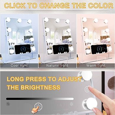 Fenchilin Lighted White Hollywood Makeup Vanity Mirror with 9 Dimmable ...